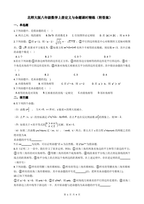 北师大版八年级数学上册定义与命题课时精练(附答案)