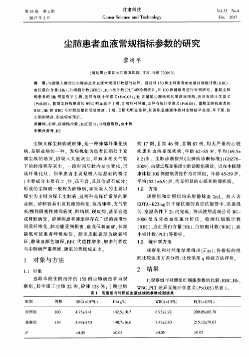 尘肺患者血液常规指标参数的研究