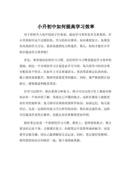 小升初中如何提高学习效率