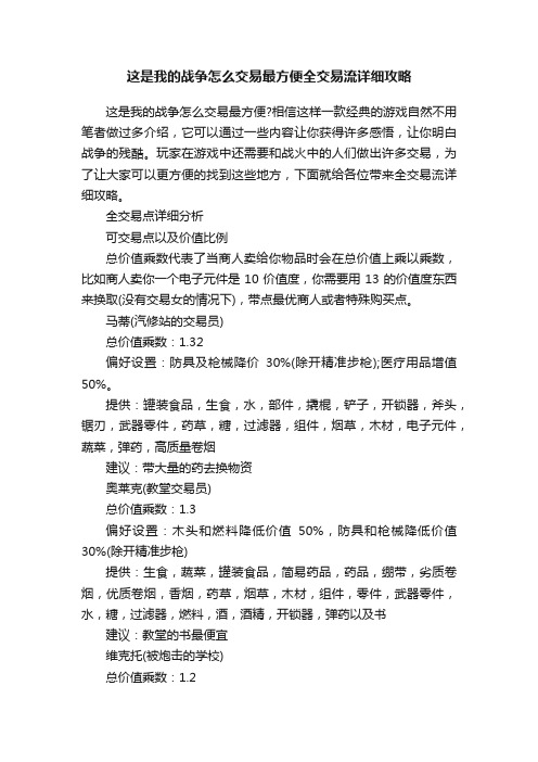 这是我的战争怎么交易最方便全交易流详细攻略