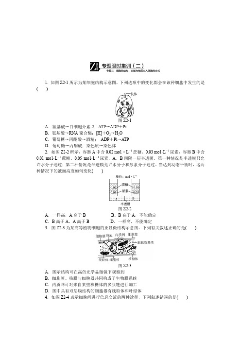 【精品】高考生物二轮复习专题训2：细胞的结构、功能与物质出入细胞的方式