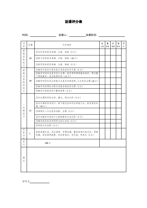 说课评分表
