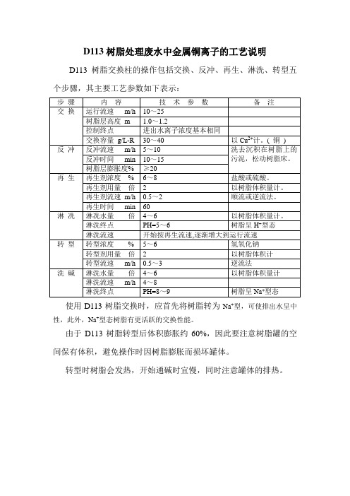 D113树脂处理废水中金属铜离子的工艺说明