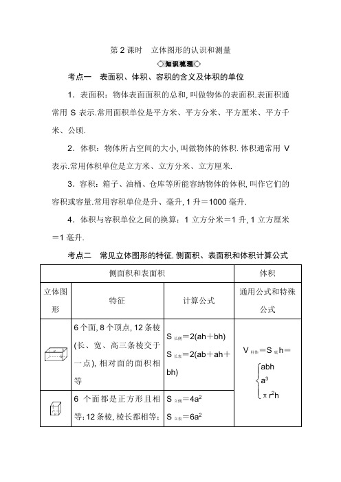 六年级下数学知识点讲解-小升初总复习 图形与几何第2课时立体图形的认识和测量