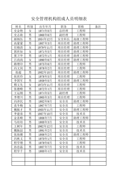 安全管理机构组成人员明细表