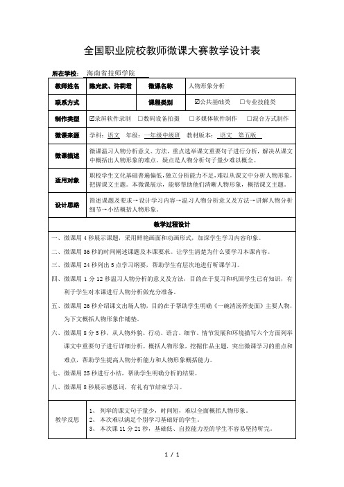 2016全国微课比赛获奖二等奖课件《人物形象分析》教学设计