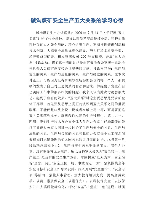 碱沟煤矿安全生产五大关系的学习心得