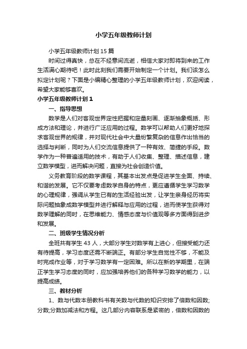 小学五年级教师计划