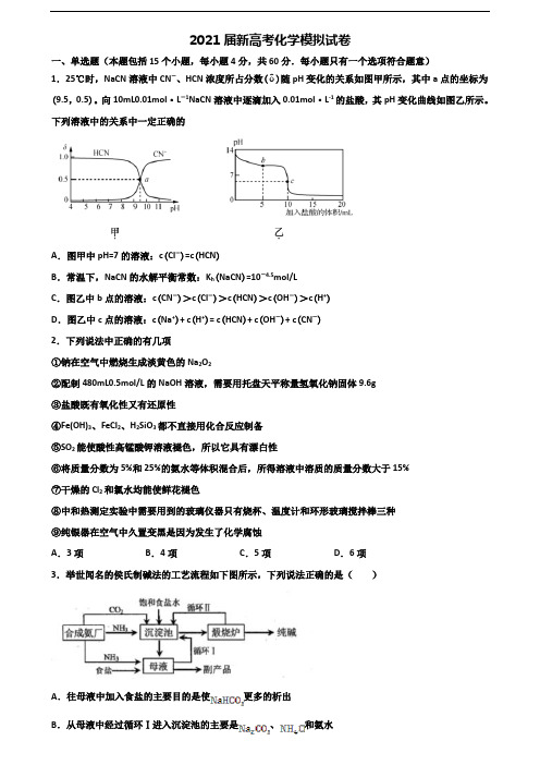 山西省运城市2019-2020学年高考化学质量检测试题