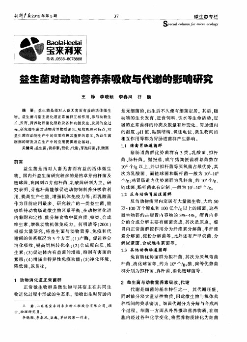 益生菌对动物营养素吸收与代谢的影响研究