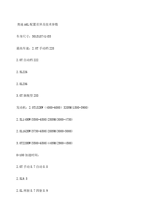 奥迪AL配置差异及技术参数