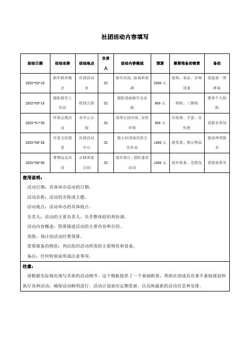 社团活动内容填写