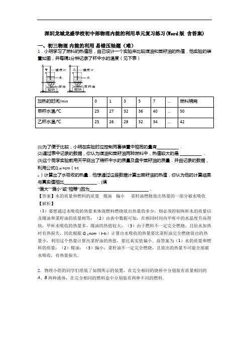 深圳龙城龙盛学校初中部物理内能的利用单元复习练习(Word版 含答案)