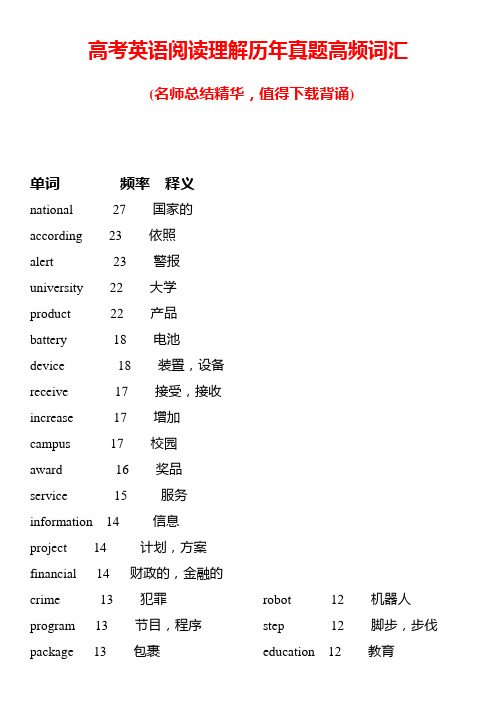 高考英语阅读理解历年真题高频词汇总结精华