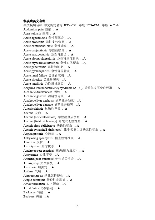 疾病专业英文名称大全