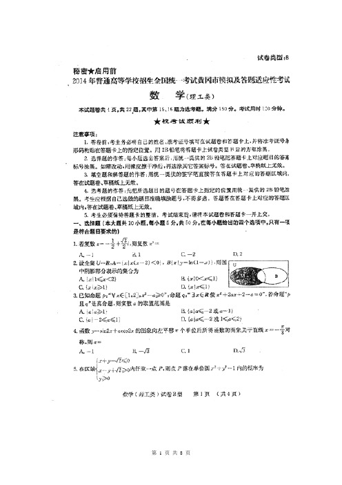 湖北省黄冈市2014届高三5月模拟及答题适应性考试数学理试题(扫描版)