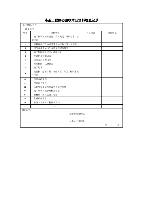 《高速铁路工程静态验收技术规范》(TB10760-2013)相关表格