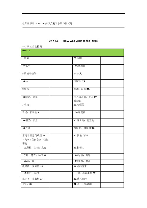 七级下册 Unit 11 知识点复习总结与测试题