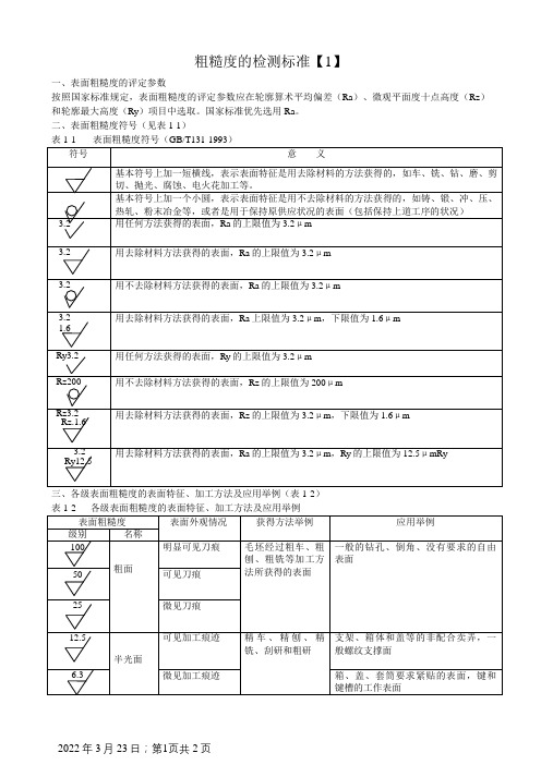 粗糙度检测标准