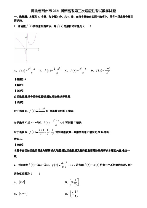 湖北省荆州市2021届新高考第三次适应性考试数学试题含解析