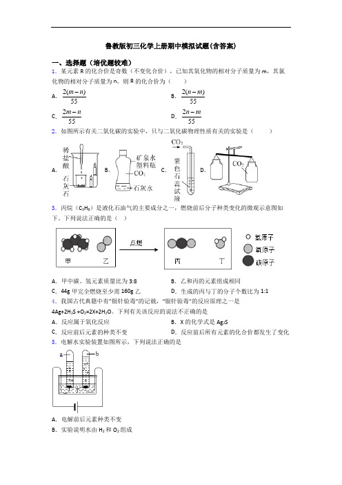 鲁教版初三初三化学上册期中模拟试题(含答案)