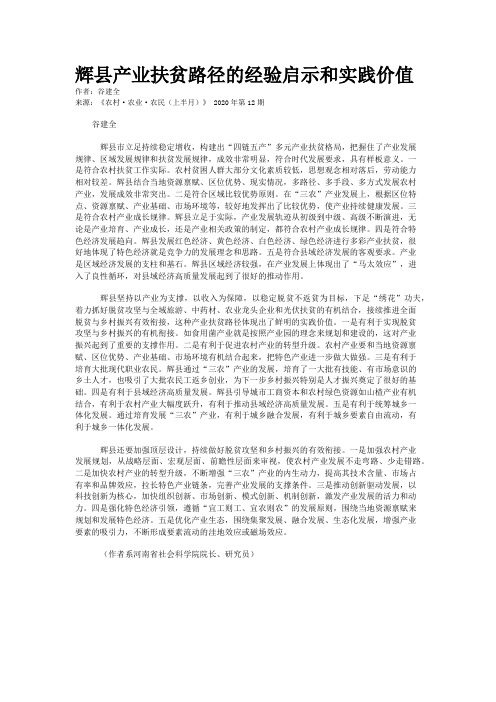 辉县产业扶贫路径的经验启示和实践价值