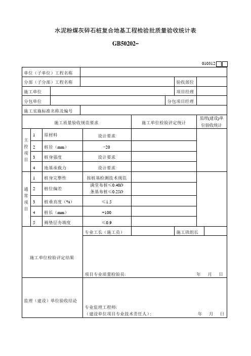 水泥粉煤灰碎石桩复合地基工程检验批质量验收记录表