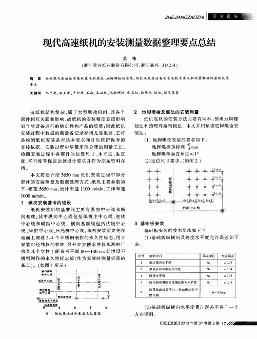 现代高速纸机的安装测量数据整理要点总结