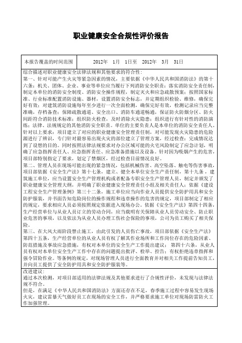 职业健康安全合规性评价报告