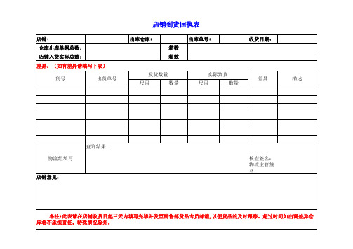 店铺到货回执表