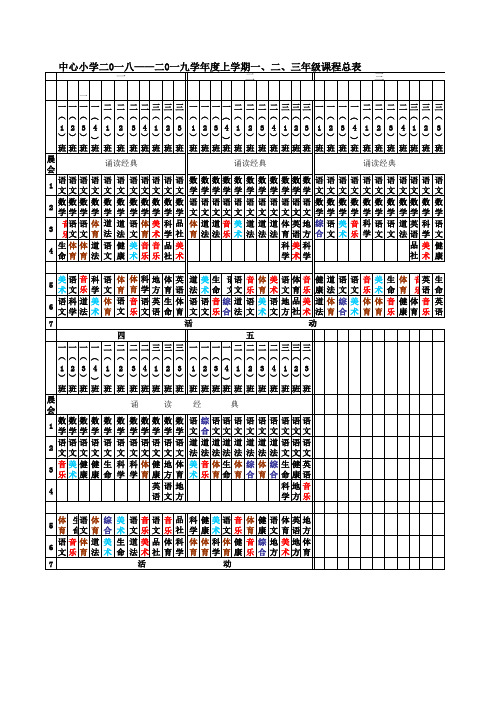 2018-2019年小学一、二、三年级课程表