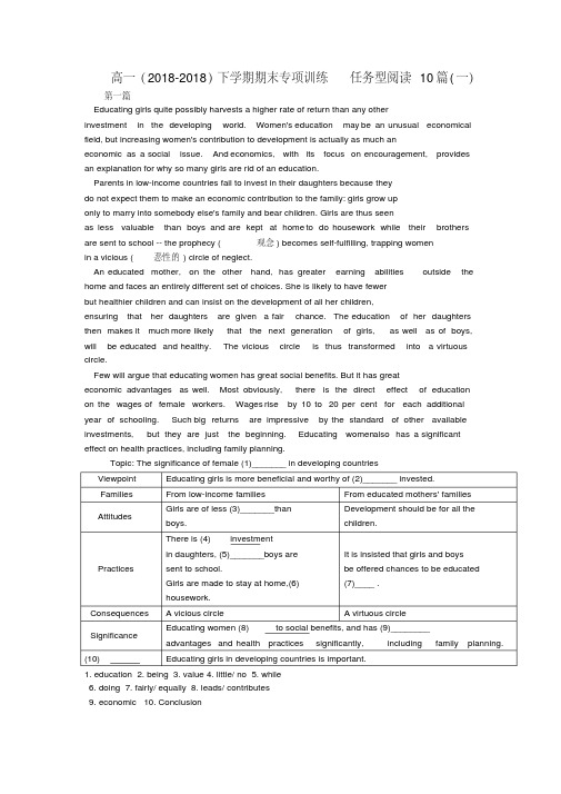 最新-江苏省2018学年高一英语下学期期末专项训练任务型阅读(1)牛津版精品