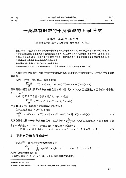 一类具有时滞的干扰模型的Hopf分支