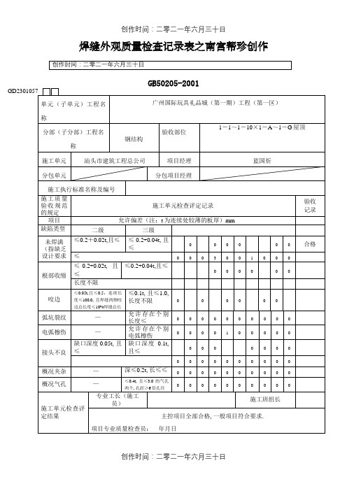 焊缝外观质量检查记录表[1]