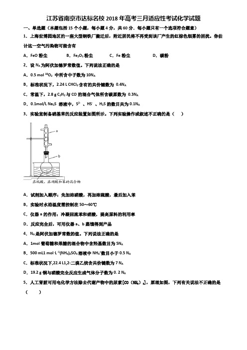 江苏省南京市达标名校2018年高考三月适应性考试化学试题含解析