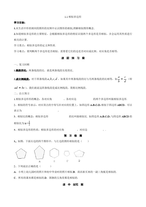 山东省肥城市湖屯镇初级中学数学(青岛版)九年级上册：1.1相似多边形 导学案