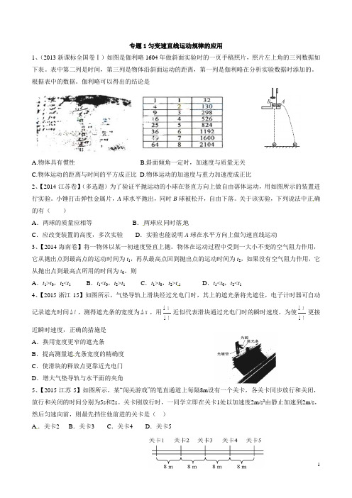 2015年三年高考真题精编——专题01 匀变速直线运动规律的应用