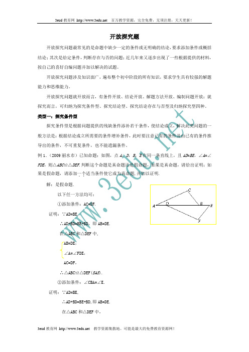 2010年中考数学开放探究题专题复习
