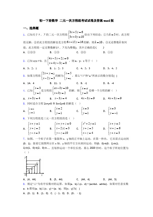 初一下册数学 二元一次方程组考试试卷及答案word版