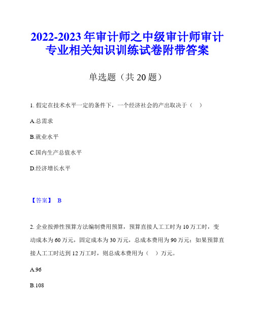 2022-2023年审计师之中级审计师审计专业相关知识训练试卷附带答案