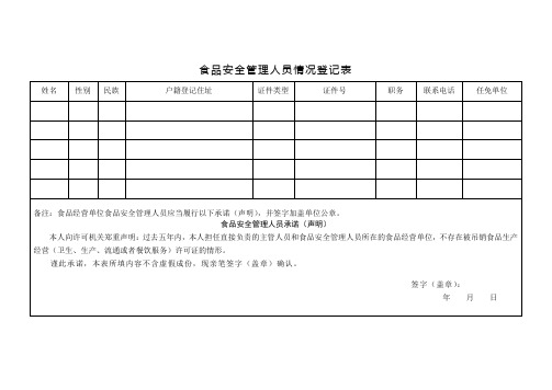 食品安全管理人员情况登记表