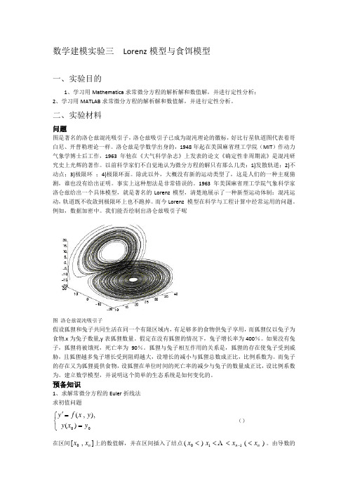 数学建模实验三  Lorenz模型与食饵模型