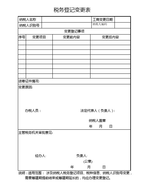 税务登记变更表