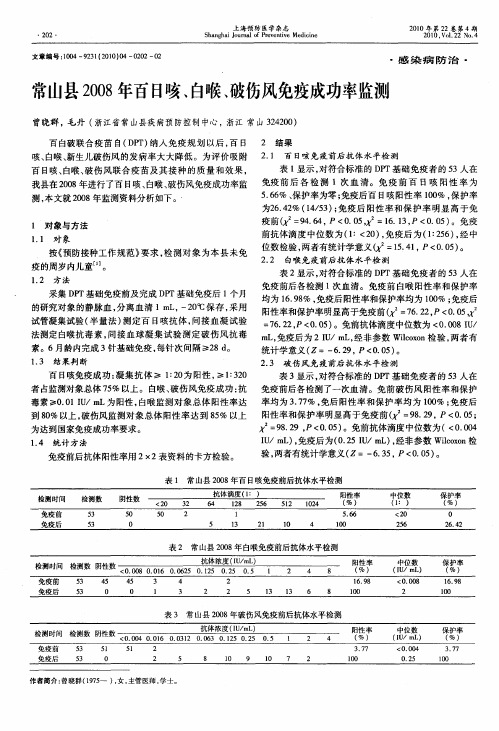 常山县2008年百日咳、白喉、破伤风免疫成功率监测