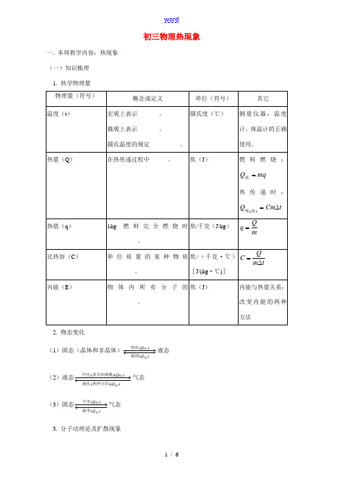 北师大版初三物理热现象 教案