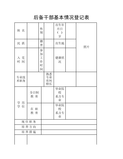 后备干部基本情况登记表