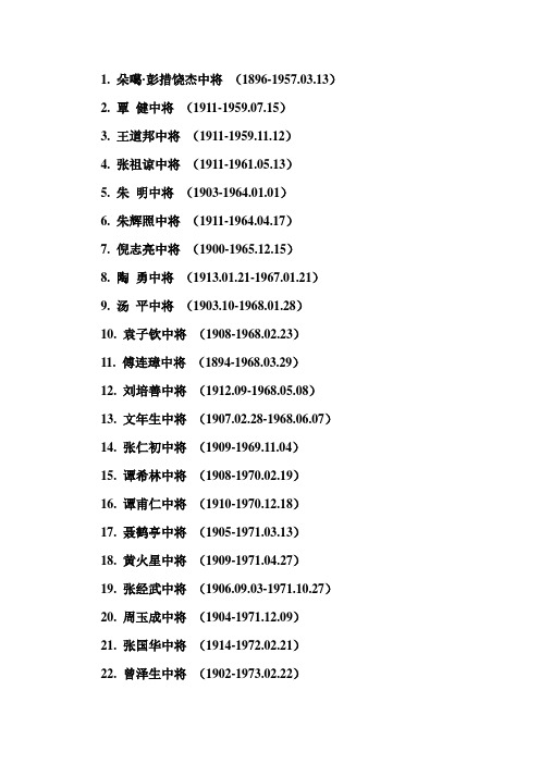 开国中将名单