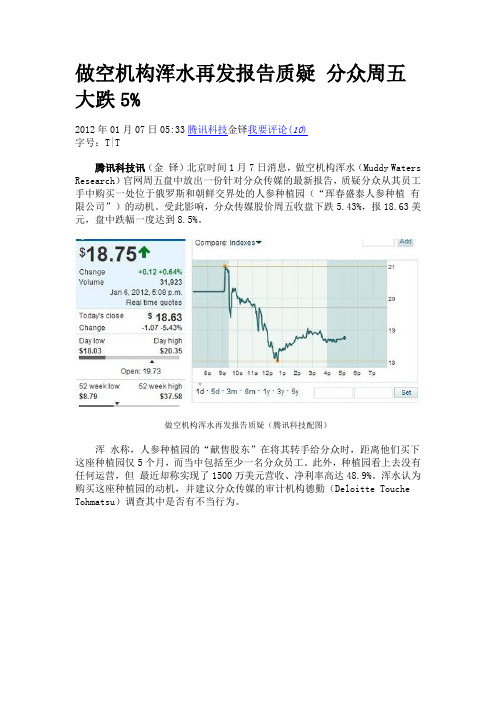 做空机构浑水再发报告质疑