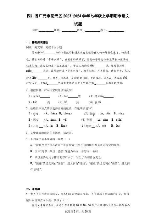 四川省广元市朝天区2023-2024学年七年级上学期期末语文试题