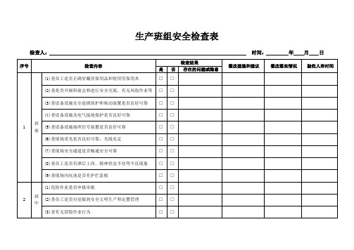 生产班组安全检查表